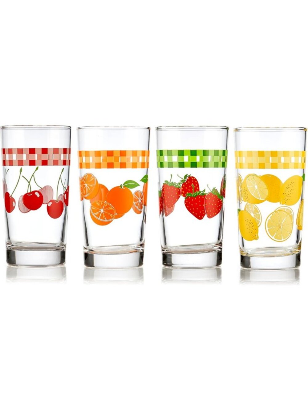Colorful Retro Fruit Design Juice Glasses Set of 4 - Vintage Dishwasher Safe